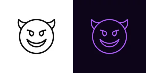 Foto op Canvas Outline devil emoji icon, with editable stroke. Evil emoticon with horns and smile, demon face pictogram. Mockery emoji © Дмитрий Майер