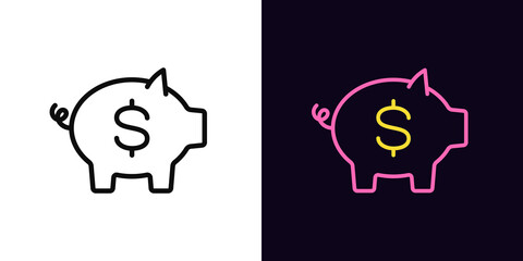 Fototapeta Outline money box icon, with editable stroke. Piggy bank with dollar sign, moneybox pictogram. Piggybank, investing and money obraz