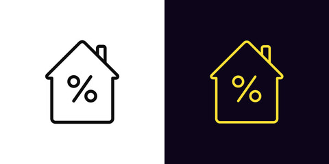 Outline house icon with editable stroke. Home with percentage sign, house mortgage pictogram. Real estate insurance - obrazy, fototapety, plakaty