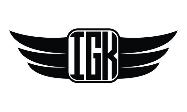 IGK three Letter Wings Flying Initial wing symbol minimalist creative concept flag icon professional logo design Vector template