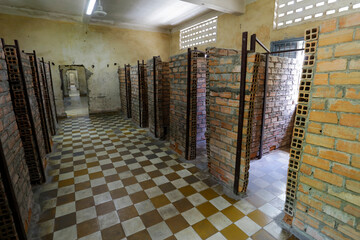 Cells used as torture chambers are seen in the former Tuol Sleng S-21 prison and interrogation...