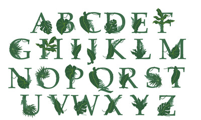 Letter alphabet with tropical foliage