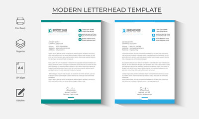 corporate modern letterhead design template with blue, green color. creative modern letter head design template for your project. letterhead, letter head, Business letterhead design.