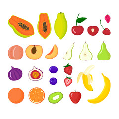 Fruits and berries vegan vector flat illustration collection