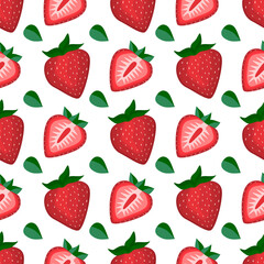 Red strawberry vegan berry vector flat seamless pattern