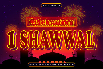 Fototapeta premium Celebration 1 Shawwal Editable Text Effect 3 Dimension Emboss Neon Style