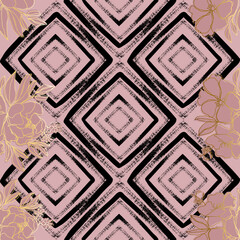 Obraz premium flowers on aged shabby paint grunge geometric ornament seamless pattern