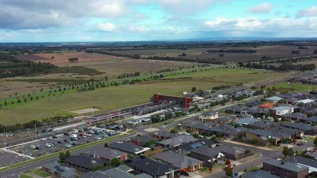 AERIAL V-Line Train at Newly Constructed Waurn Ponds Station, Australia