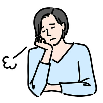 recommend clip art: 肘をついてため息をついている女性
                    