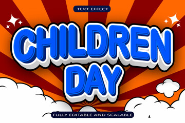 Children Day Editable Text Effect 3 Dimension Comic Style