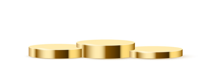 3d podium platform cylinders, gold pedestal stages for product presentation or winner