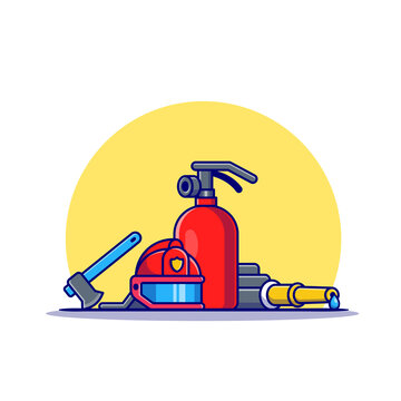 Fire Fighter Equipment Cartoon Vector Icon Illustration. Fire Fighter Icon Concept Isolated Premium Vector. Flat Cartoon Style