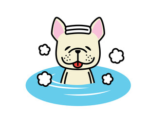 お風呂につかって気持ちよさそうな顔のフレンチブルドッグ　クリーム