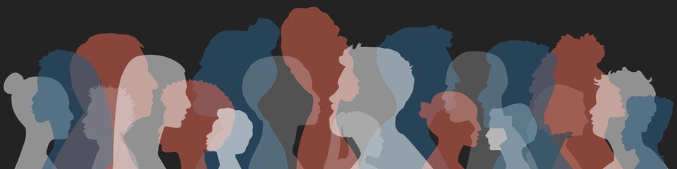 People of different ethnicities stand side by side together. Flat vector illustration.