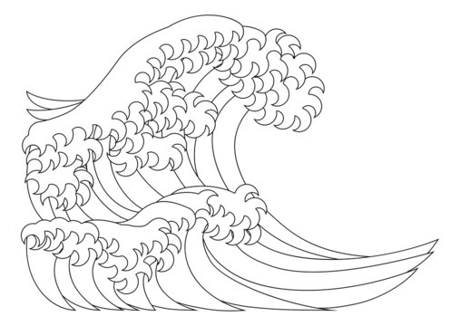 A Japanese Great Wave Outline Coloring Book Page