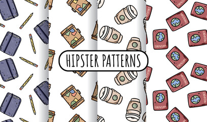 Cute cartoon hipster doodles seamless border pattern. Vector repeatable background texture tile. Cozy craft template for wrapping design, wallpaper. School or college students patterns