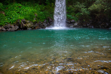 Waterfall scenery background surrounded by greenery in the forest