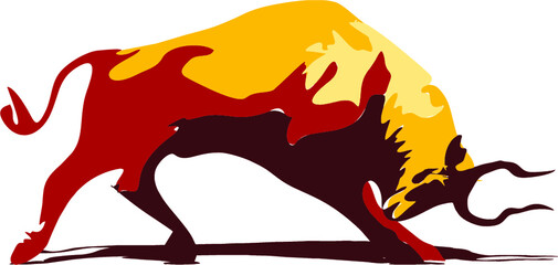 Illustration of a angry, furious bull,  Spanish gamma, clip art, background, wallpaper
