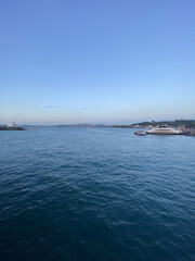 Istanbul Turkey Bosphorus panoramic view. Sea views of the Bosphorus. Panorama of Bosphorus bay in Istanbul cityscape. 