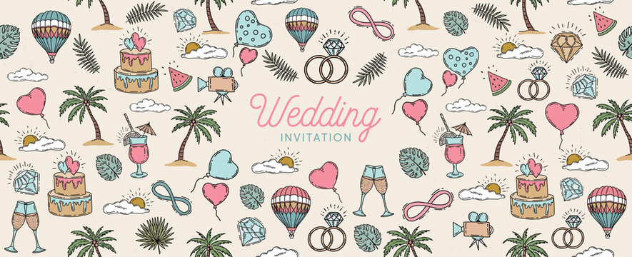  Set of vector wedding icons on a white background.