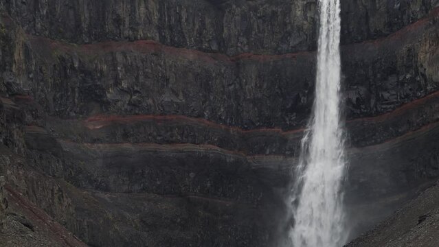 Hengifoss waterfall closeup view in Iceland, loop ready