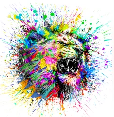 Poster Lion head with creative abstract colorful spots elements on grunge background © reznik_val