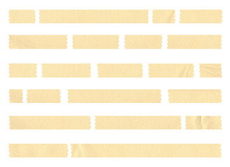 Collection of adhesive tape pieces on white background. Isolated.	