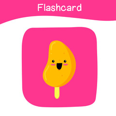 Cute mango ice cream flashcards. Colorful printable flashcards. Vector illustration.