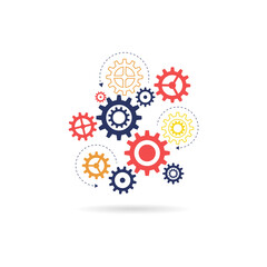 Gears wheels over white background. teamwork creative concept. colorful design. Vector illustration