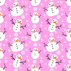 Winter seamless cartoon snowman pattern for kids and gifts and cards and linens and wrapping paper and fabrics