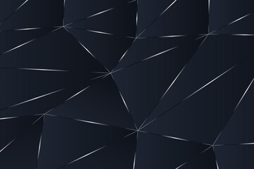 Dark blue background with a luxurious polygonal pattern and silver gradient triangular lines. Low poly shapes luxury reflection lines illustration. Triangle polygons background design