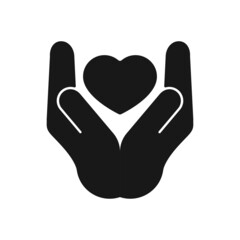 Saving love, silhouette icon, flat vector illustration for UI graphic design. Heart in hands.