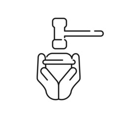 Judges gavel in hand line icon, Judges gavel editable stroke outline icon, high quality vector symbol for mobile app.