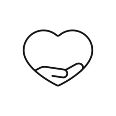 Saving love, line icon, saving family, editable stroke outline icon, high quality vector symbol for mobile app. Heart in hands.