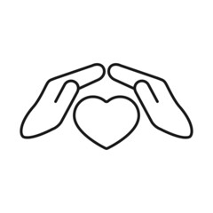 Saving love, line icon, saving family, editable stroke outline icon, high quality vector symbol for mobile app. Heart in hands.