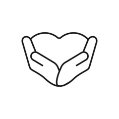 Saving love, line icon, saving family, editable stroke outline icon, high quality vector symbol for mobile app. Heart in hands.