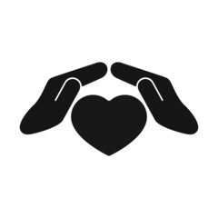 Saving love, silhouette icon, flat vector illustration for UI graphic design. Heart in hands.