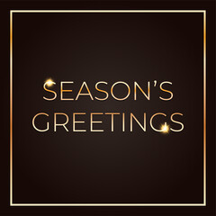 Season's Greetings card template. Golden text with sparkles on a dark background. Vector 10 EPS.