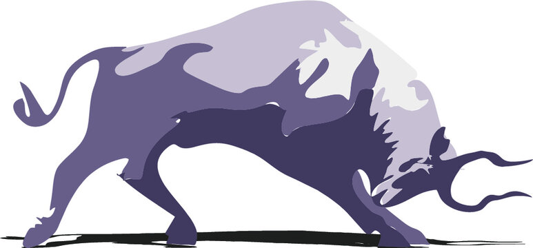 Verctor image of an angry, furious bull, abstract, clip art, lilac  Gamma, background, wallpaper
