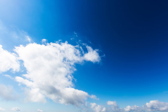 fluffy cumulus clouds on a blue sky. beautiful nature background in morning light
