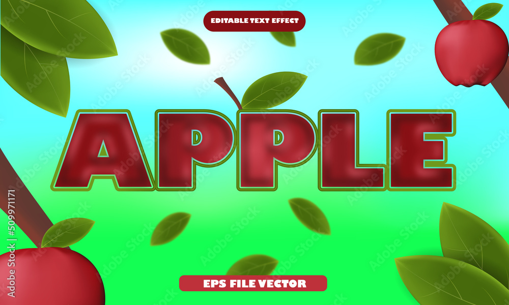 Fototapete apple fruit theme editable text effect, good for element design and ready to use, easy to edit in fi