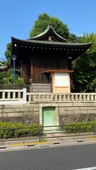 Obraz premium The ancient wooden shrine structure with small secretive gate, Japanese shrine year 2022 “Gojyoten Jinjya” June 10th