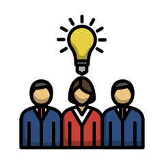Corporate Team Finding New Idea With Woman Leader Icon