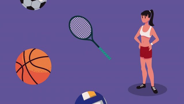 female athlete sport and equipment animation
