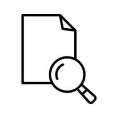 Document finding icon. Document with magnifying glass. Search file.