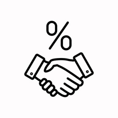 Handshake and percent icon vector design. Vector isolated outline symbol.