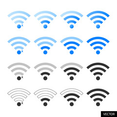 WiFi Signals icon or wireless network signals symbol set in flat style design for website design, app, UI, isolated on white background. Vector illustration.	