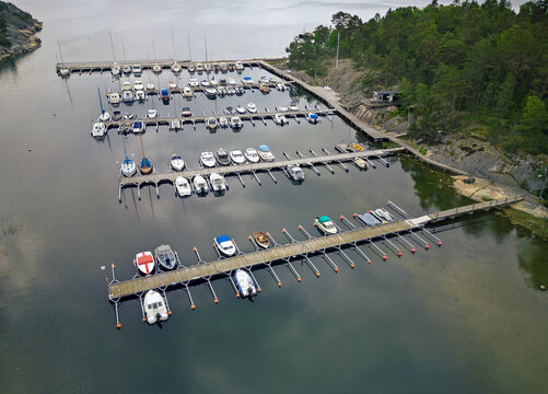 Common leisure boat wharf in Stockholm archipelago