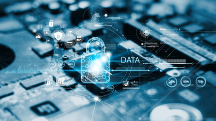 cybersecurity concept Global security network technology, encryption with padlock icon on virtual...
