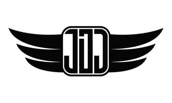 JDJ three Letter Wings Flying Initial wing symbol minimalist creative concept flag icon professional logo design Vector template